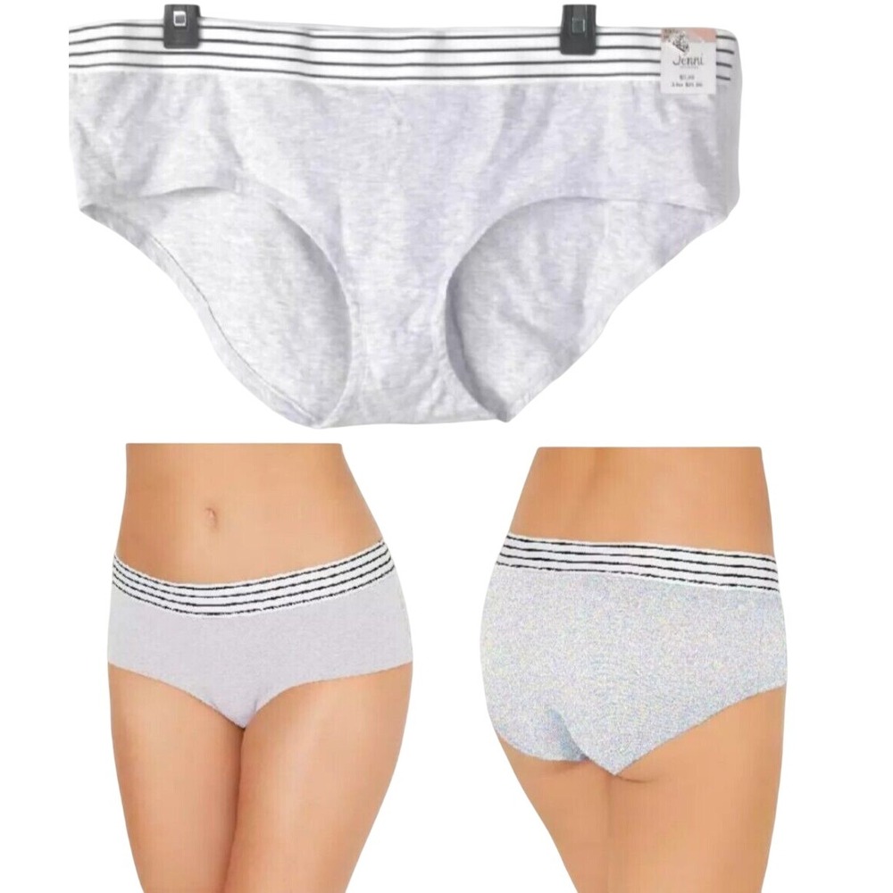 Jenni Intimates Set Of 2 Panties Women 2XL Gray Striped Waist Hipster Underware